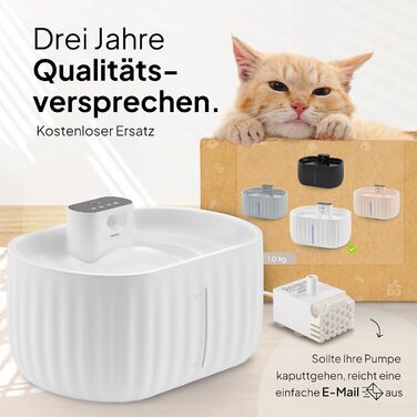 Автоматичний котячий фонтан Pretty Paw Aqua Sense, бездротовий, з датчиком руху, фільтром і 3-літровим резервуаром, білий, питний фонтан для котів