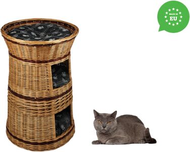 Кошик-будиночок для кота та собаки з лози 50 см, три рівні, подушка темно-сіра, натуральний колір, для дому