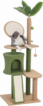 Дім-кігтеточка для котів PawHut 139 см з печерою, іграшкою та сизалевими стовпчиками, до 5 кг, зелений