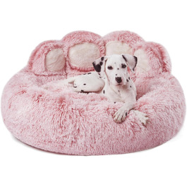 Кругле собаче ліжко Jiupety з м'якої плюшевої тканини, форма пончика, для собак середніх порід, розмір 81 см, зручне та м'яке, можна прати, рожеве, 81 x 81 x 25 см