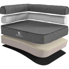 Ортопедичне кутове велюрове ліжко-софа для собак Knuffelwuff Marlie XXXL 140x100 см, знімний чохол, лівобічна спинка, сіре, для великих, середніх і малих порід, машинне прання
