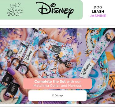 Повідок для собак Sassy Woof Disney Princess Jasmine, 152 см, з неопреновою ручкою, офіційна ліцензія, міцний і стильний, для малих і великих собак