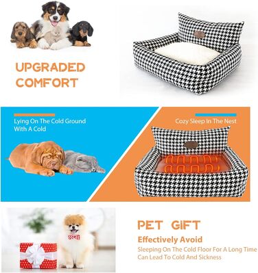 Ортопедичне ліжко для собак PETCUTE, зручний лежак для собак та котів, чорний, середній, знімний килимок