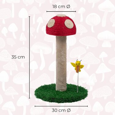 Котячий когтетоп Kratzbaum з мотивом грибів - когтетоп для котів 45 см з трьома текстурами, когтетоп-стійка, когтетоп з товстої тканини, котячі меблі, котячий когтетоп