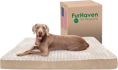 Охолоджувальне гелеве ліжко для великих собак Furhaven з знімним і праним чохлом, штучне хутро і замша, для собак до 57 кг, кремове, розмір XXL