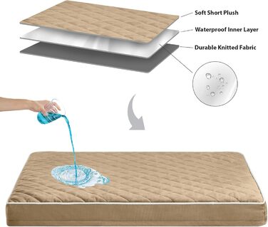 Ортопедичне собаче ліжко WNPETHOME XL, водонепроникне, велике, знімний та пральний чохол, антиковзаюча підкладка, Eierkisten-піна, 104x69x10 см (Колір: Коричневий)