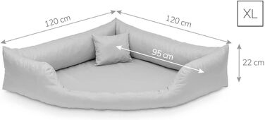 Ортопедичне ліжко для собак Juelle Eckbett Dakota M-XXL (XL 120x120x22 см, Графіт) з ортопедичним матрацом