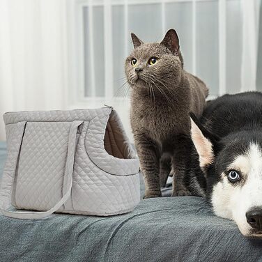 Сумка-переноска для собак та котів Frfik – бавовняна переноска для маленьких собак | легка та портативна зимова переноска для котів, собак, цуценят, кошенят (світло-сіра)