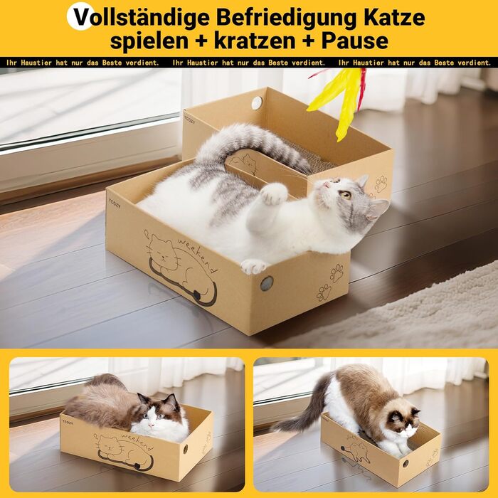 Ycozy Драбина-подряпування для котів з великою двосторонньою гофрокартонною поверхнею. Набір містить 2 коробки та 6 драбинок для котів. Міцні котячі меблі для заміни.