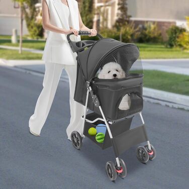 Візок для собак 2в1, переноска для собак, складаний візок-переноска до 15 кг з сітчастими віконцями, тримачем для напоїв, дощовиком, візок-джер для тварин