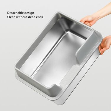 Великий котячий туалет з нержавіючої сталі MENDUNER 50x35x25 см, відкритий, із захистом від розбризкування, високими бортиками та совком, сірий