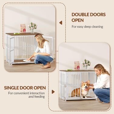 Будиночок для собак 100 см, дерев'яна клітка для дому з 3 дверцями (100x60x70 см), вінтажний коричнево-білий, для середніх та великих порід