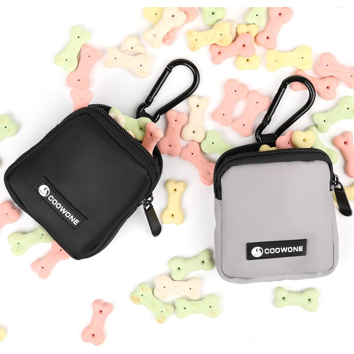 Сумка для ласощів для собак COOWONE з кликером для дресирування, водонепроникна, з тримачем для пакетів, чорна та сіра