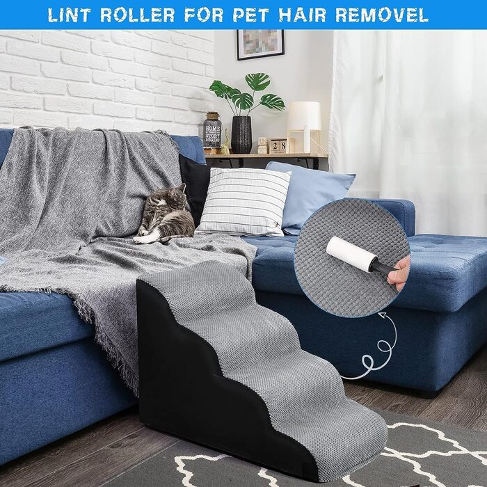 Сходинки для собак широкі 4 сходинки 50 см, з щільного піноматеріалу, для маленьких собак, знімний чохол, неслизьке дно, 51x72x41 см