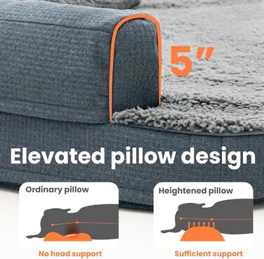 Ортопедичне ліжко для собак Laifug з memory foam, вологостійке, знімний чохол, неслизьке дно, сіре – для літніх та хворих собак