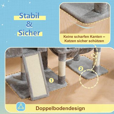 Котячий будиночок Hey-brother Kratzbaum: велика платформа, 2 печери, гамак, сизаль, кошик, 127 см, MPJ071W