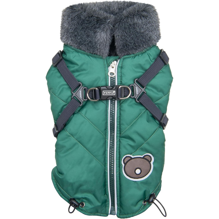 Пувер Puppia Isolde: теплий зимовий светр з коміром-стійкою та блискавкою для собак, з інтегрованим повідком, зелений, розмір M
