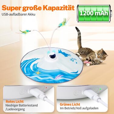 Інтерактивна іграшка для котів Toozey з 3 знімними пір'ями, електрична іграшка з автоматичною подачею пір'я та USB-зарядкою, іграшка для самостійних ігор для котів будь-якого віку, блакитна