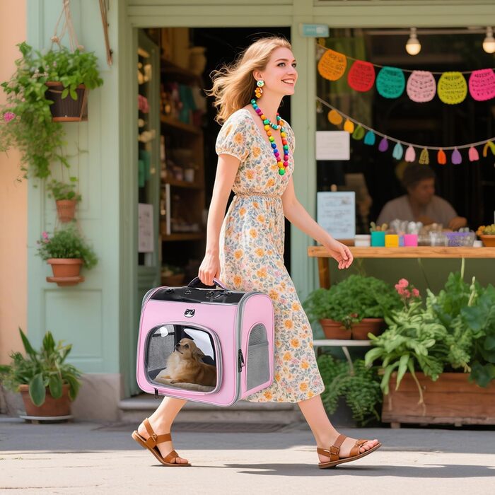 Рюкзак для котів та маленьких собак ALLSOPETS, дихаючий, з фронтальною відкриваністю та страхувальною лінією, для подорожей, прогулянок та хайкінгу (М'ятно-зелений, Квітково-рожевий)