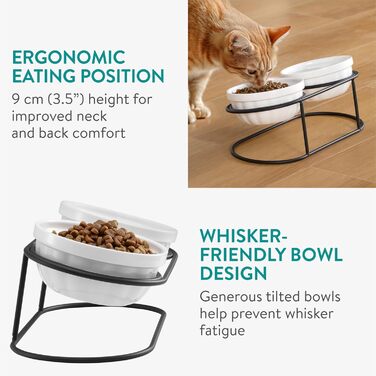 Керамічна миска для кота Navaris з чорним металевим підставкою - піднята миска для котів - об'єм 150 мл - підходить для мікрохвильової печі та мийки - миска для котів - миска для корму для котів