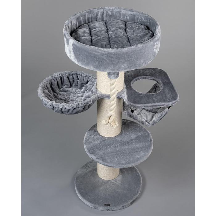 Дряпка для великих котів RHRQuality Maine Coon Sleeper Crown Plus, світло-сіра, товсті 15см стовпи з сизалю