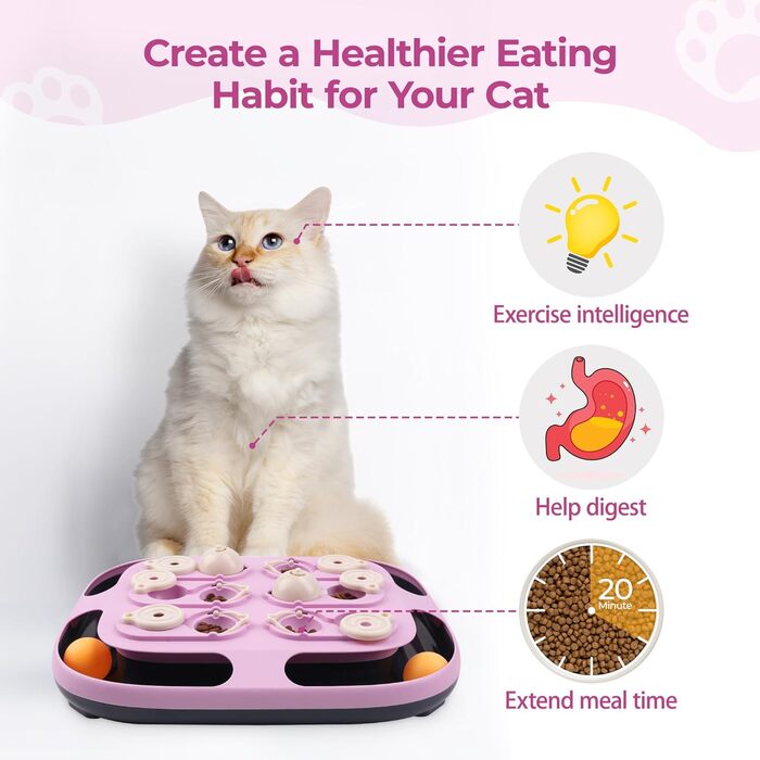 Інтерактивна іграшка для котів LACCEN 2-в-1 з м'ячиком-трекером та дозатором ласощів, пазл-іграшка для кошенят та дорослих котів, фіолетовий колір