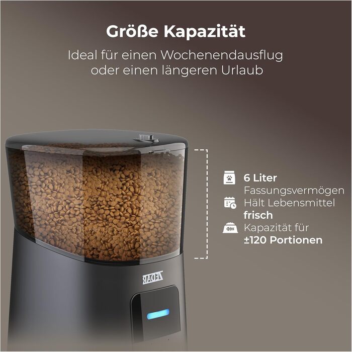 Автоматичний годівник для котів та собак Zedar A600 з контролем через APP, 6 літрів, нержавіюча сталь, чорний