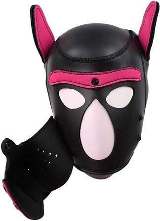 Маска для собак, м'яка латексна маска для домашніх тварин з вухами, маска цуценя, маски для собак, знімний рот, підходить для Хелловіну, святкування, рожевий колір