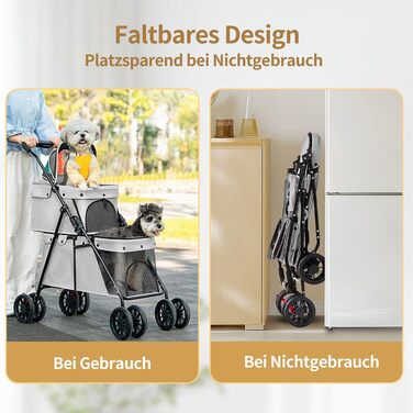 Візок для собак Homewell 2 в 1, сірий, 67x50x95 см: двоярусний, з підсклянниками, складний, з гальмом