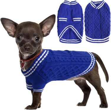Світер для собак - теплий для чихуахуа, елегантний, з V-подібним вирізом, для маленьких, середніх та великих собак (синій, XS)