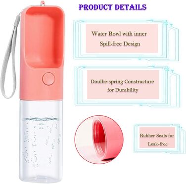 Водяна пляшка для собак MICHETT True Love Sofunii, 425 мл, рожева - витокозахисна, BPA-free, для прогулянок