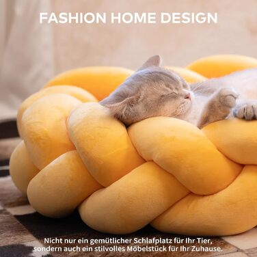 Катяме місце CheerPals 60 см, миється, плетене, м'яке ліжко-гніздечко для котів та маленьких собак, білий (жовтий)