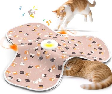 Інтерактивна іграшка для котів FLERDMAU з 3 режимами, з пір'ям та мишкою, електрична, для кількох котів, рожева