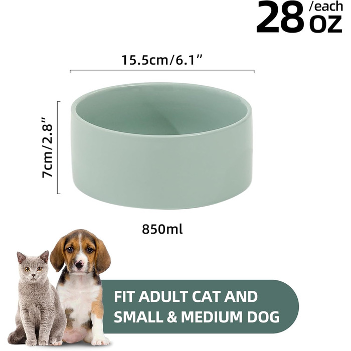 Набори мисок для собак Havniva: 2 шт., 15.5 см, 850 мл, світло-зелені, для малих та середніх порід