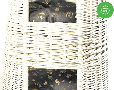 Кігтеточка-ліжко для котів: кругла хатинка з ротангу, триповерхове ліжко для собак та котів, колір білий (з коричневими та золотими подушками)