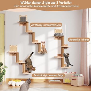 Кігтеточка для котів LitaiL Wandkratzbaum: 4 яруси, 110 см, з екошкіри, сірий колір