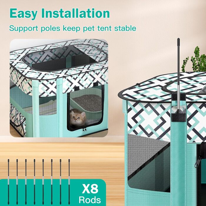 Розкладний вольєр для цуценят, переносний вольєр для тварин, вольєр для цуценят, вольєр для тварин в приміщенні, розкладний вольєр для кошенят, цуценят, кроликів, L (Сірий) (В клітинку, 110 * 85 * 58 см)