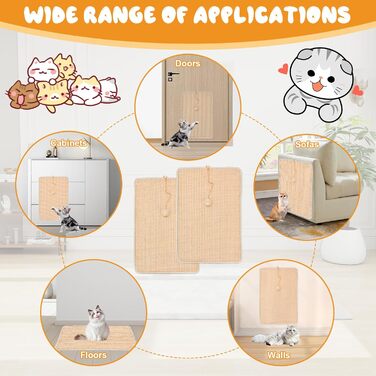 Килимок для дряпання котів, 2 шт., 60 x 40 см, сизаль, з дзвіночком, захист від подряпин