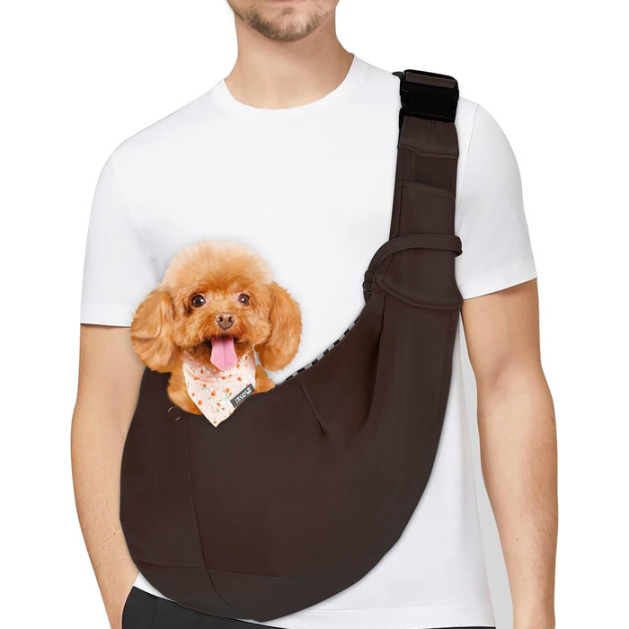 PetLoft Тканинна переноска для собак, реверсивна, регульована, Cross-Body Carrier для собак/кішок/кроликів (Коричнева)