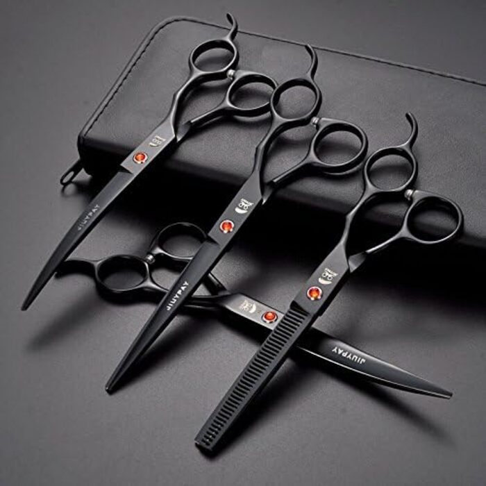 Набір професійних ножиць для грумінгу собак та котів: 4 шт. з нержавіючої сталі (триммер, витончувальна, вигнута, гребінець)