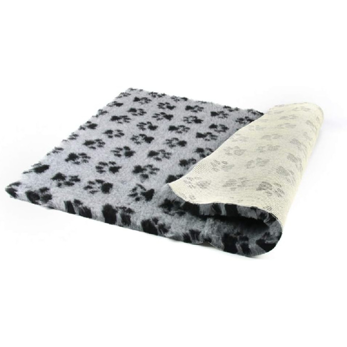 Преміум ковдра для собак ProFleece, сіра з чорними лапами, 75 x 50 см | Антибактеріальна, антиалергенна, неслизька, дихаюча, ізолююча