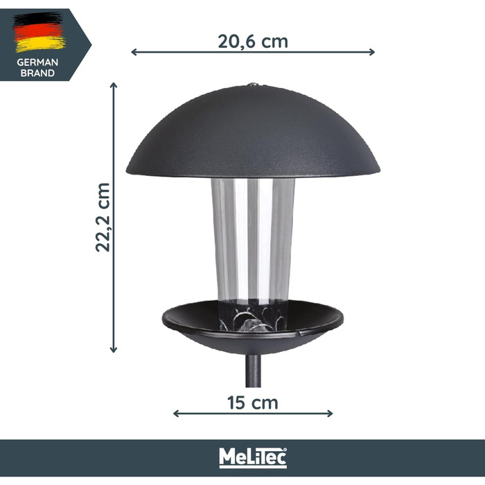 Годівниця для птахів MeLiTec VH04: годівниця-сило для диких птахів з нержавіючої сталі, чорна матова, для саду