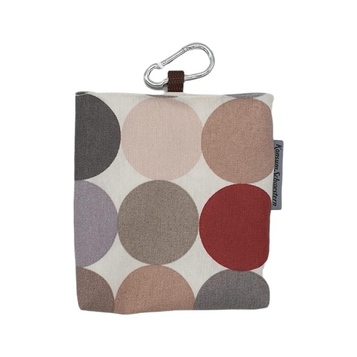 Сумка для ласощів для собак з магнітом та карабіном з ламінованої бавовни - принти в горошок, бежево-сірий