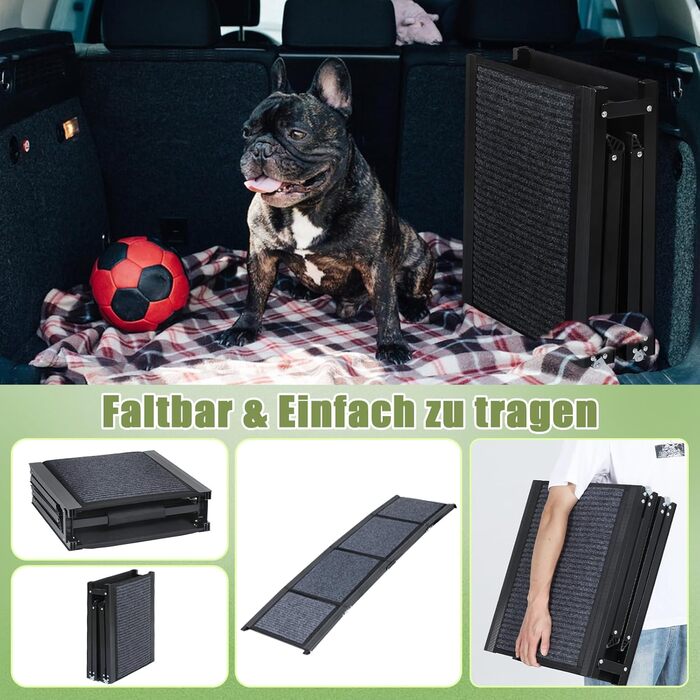 Рампа для собак SMONTER 160 см, автоматично складається, з антиковзким покриттям, для авто, вантажівок та SUV, чорна
