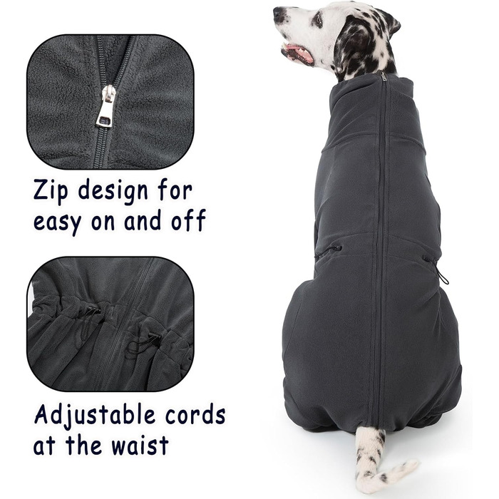 Теплий флісовий пуловер для собак Axcimond: зимовий одяг для маленьких, середніх та великих собак. Зіпсованість на блискавці. Сірий колір.