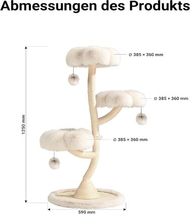 Котячий будиночок-крісло Fudajo з 3 лежаками, котячий комплекс з сизалю та плюшу, висота 125 см, діаметр 59 см, до 15 кг