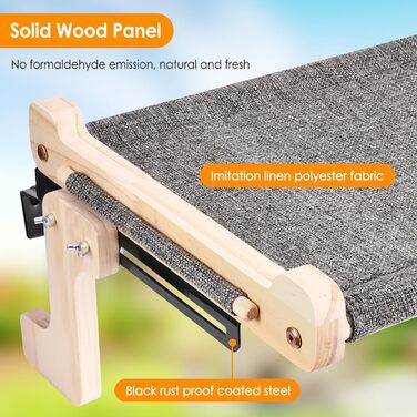 Кігтечка-ліжко для котів на підвіконня, 45x36 см, міцна дерев'яна платформа, з тканиною, для сну та сонячних ванн