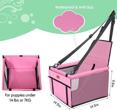 Автокрісло для собак - рожеве, з ременями безпеки, водонепроникне, для маленьких собак, підходить для заднього та переднього сидіння