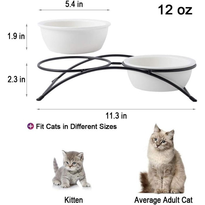 Миска для котячого корму ZONEYILA, піднята миска для котів, миска для води, підняті миски для котів на підставці, керамічні миски для домашніх тварин, плоска котяча миска, миска для собачого корму, 340 мл (Білий-1), годівниці для котів