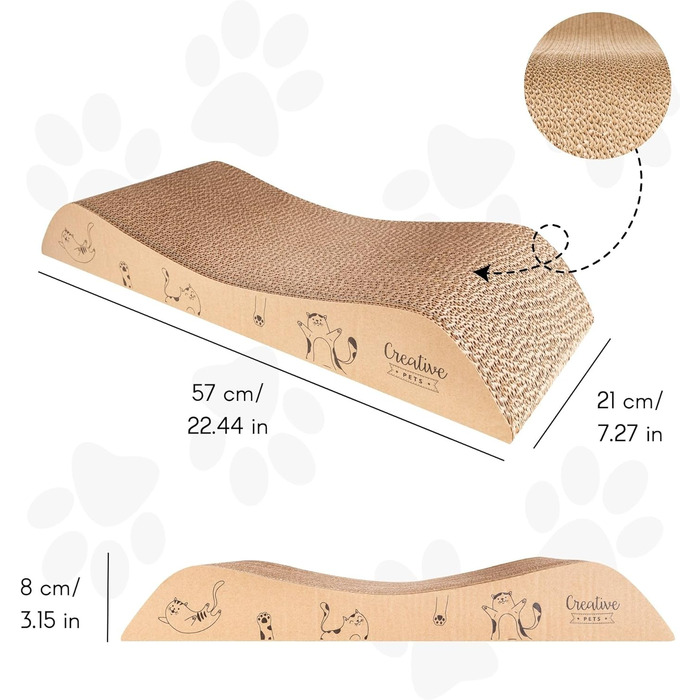 Котяче дряпальний борд | Дряпка з гофрокартону | Натуральні дряпальні дошки для котів | Міцні дряпальні меблі для котів | 2в1 котячий будиночок + дряпальний борд | Якісний картон | Великий розмір (57 x 21 x 20 см)